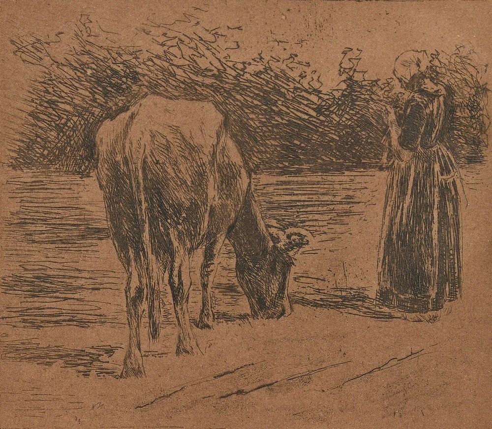 Liebermann, Max (1847-1935) 'Young Shepherdess' 1894, etching, sign. b.r., mounted in passepartout,