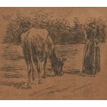 Liebermann, Max (1847-1935) 'Young Shepherdess' 1894, etching, sign. b.r., mounted in passepartout,