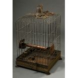 Angular birdcage, late 19th century, black painted metal, 66x38x38cm, chain l. 73cm