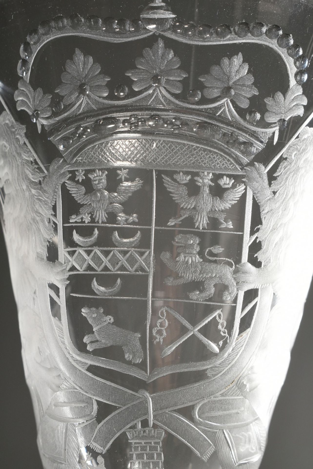 Barock Pokal mit fein eingeschliffenem Wappen von Ostfriesland auf der Kuppa, 18.Jh., H. 20,1cm, Ø  - Bild 2 aus 5