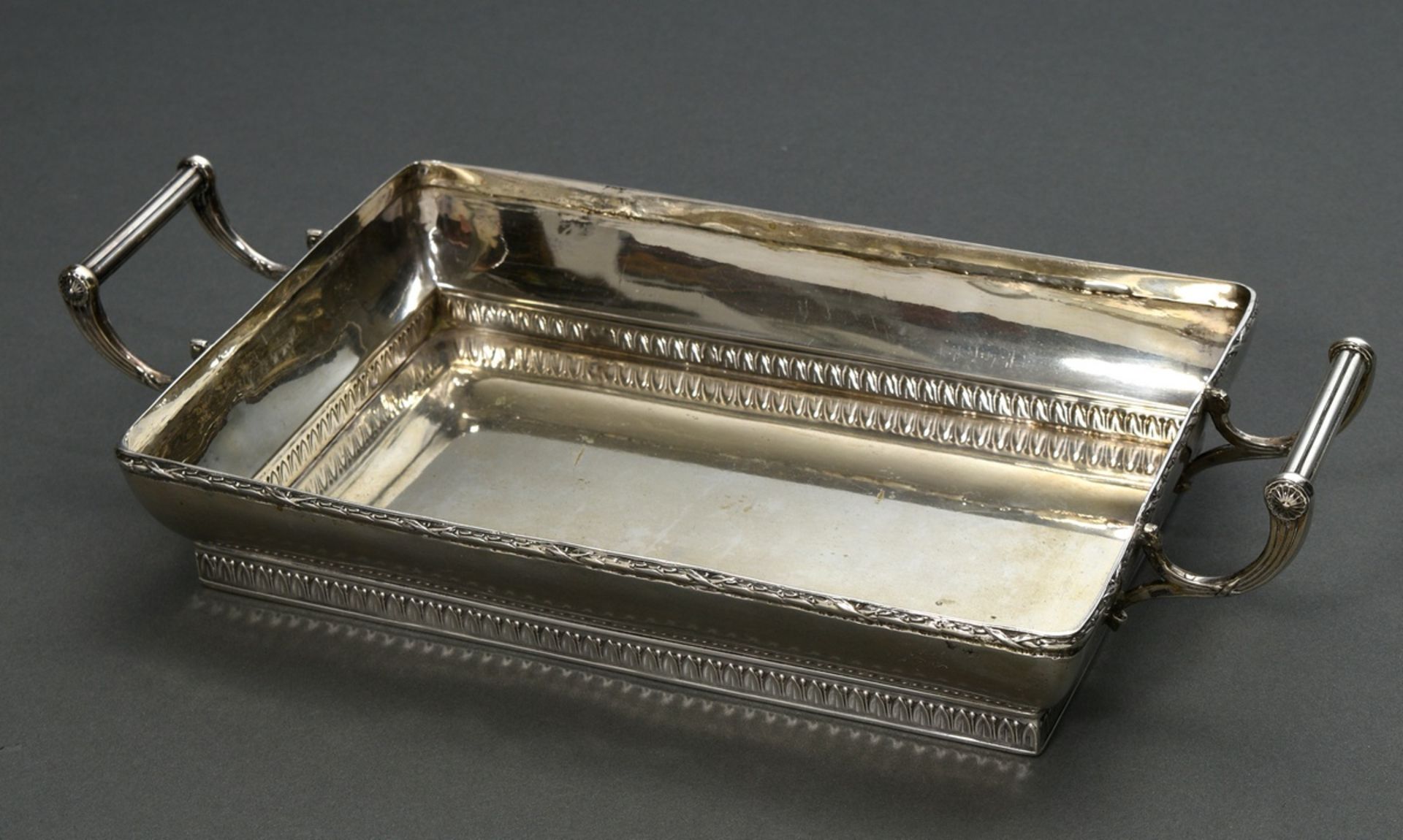 Rectangular bread basket with classical relief friezes and bow handles, Wilhelm Theodor Binder, c. 