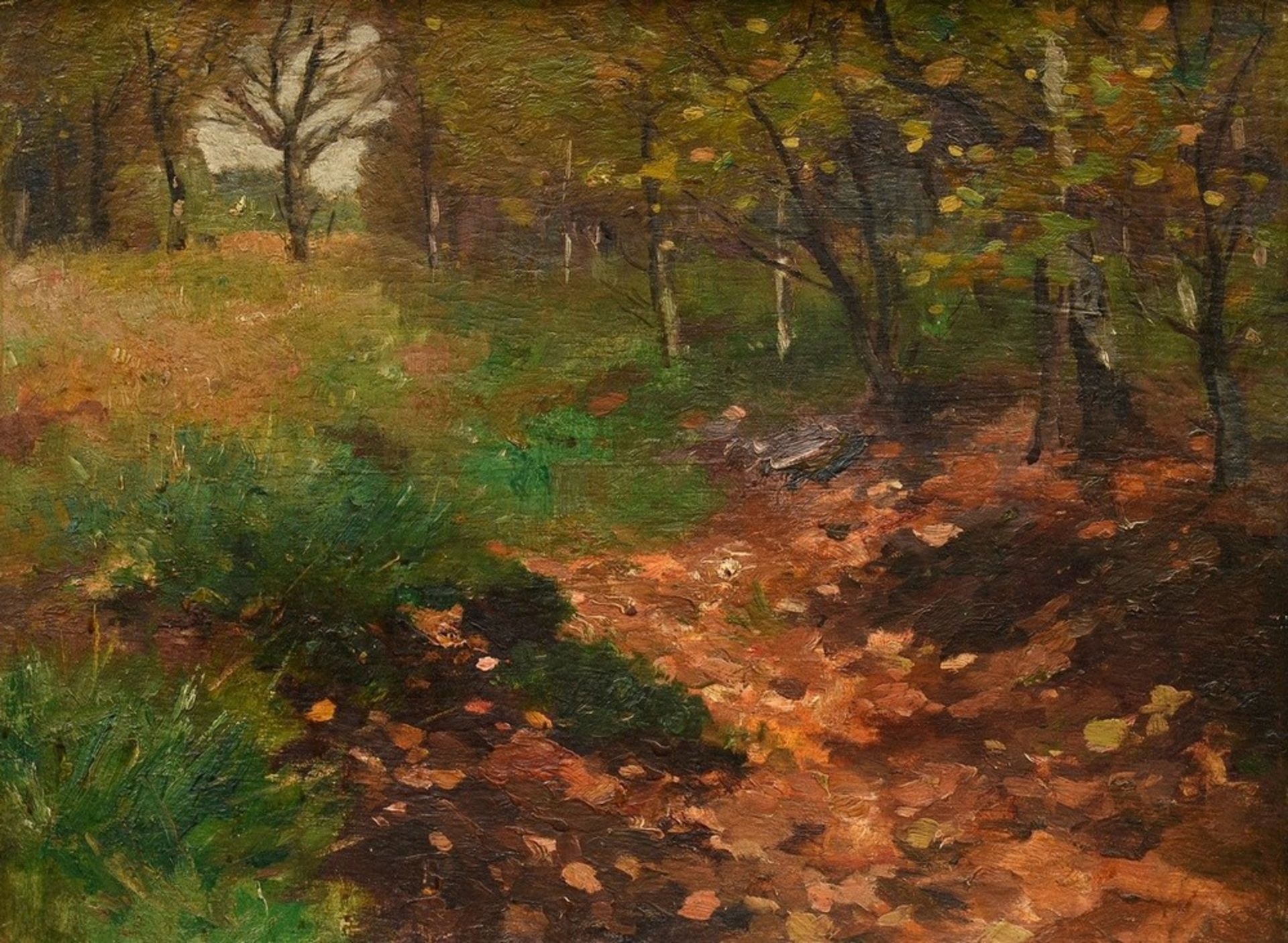 Herbst, Thomas (1848-1915) "Waldlichtung", Öl/Malpappe, verso Nachlassstempel, WVZ 850, 30x39,5cm (