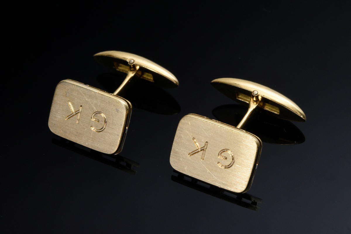 5 Teile Gelbgold 750 Schmuck: 2 Eheringe (Gr. 53/55), Paar Manschettenknöpfe mit Gravur „GK“ und Br - Bild 4 aus 4