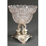 An Empire sugar bowl with a crystal bowl over 3 sculptural dolphins on a round foot with 3 winged p