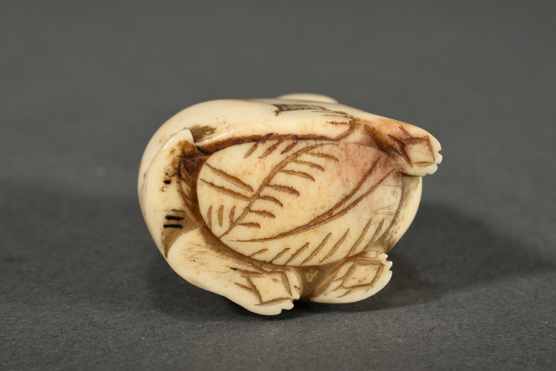 Stag horn netsuke "Sitting puppy" with inlaid horn eyes, Japan, h. 3.1cm - Image 5 of 5