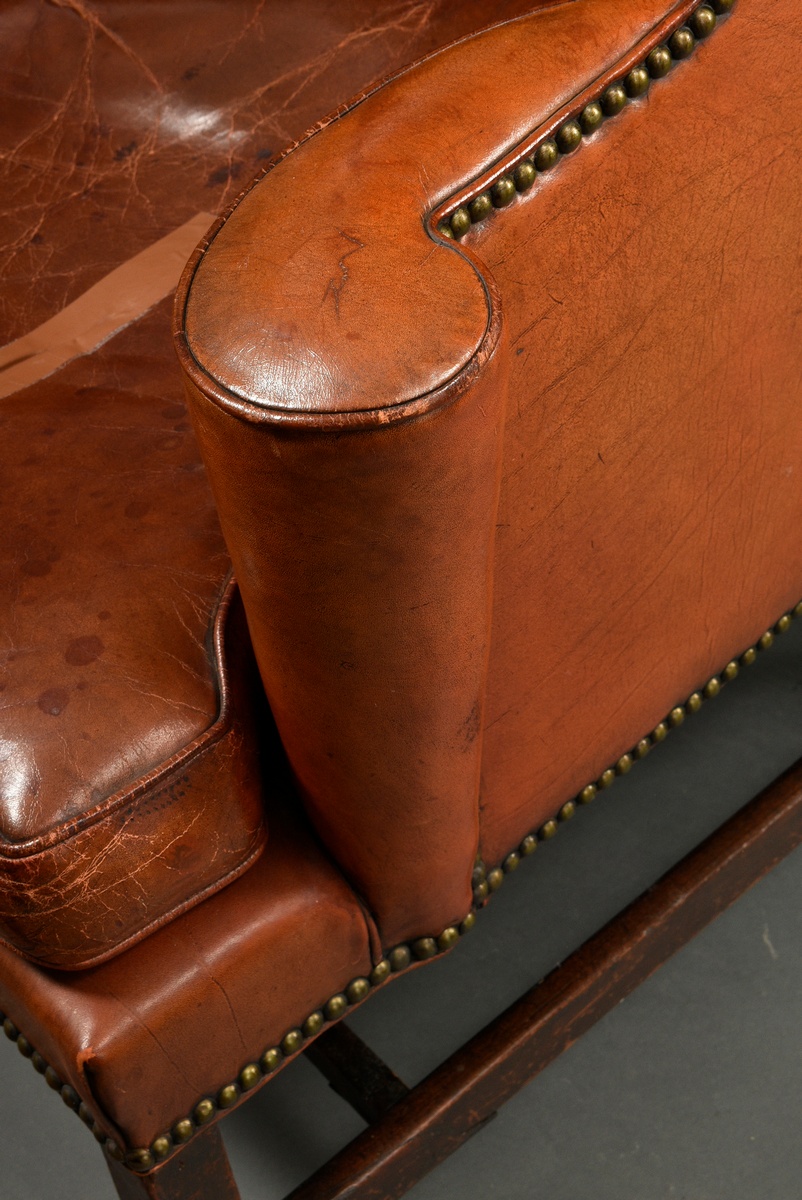 English wing chair, so-called "Grandfather Wingchair", with brown leather upholstery and brass nail - Image 4 of 5