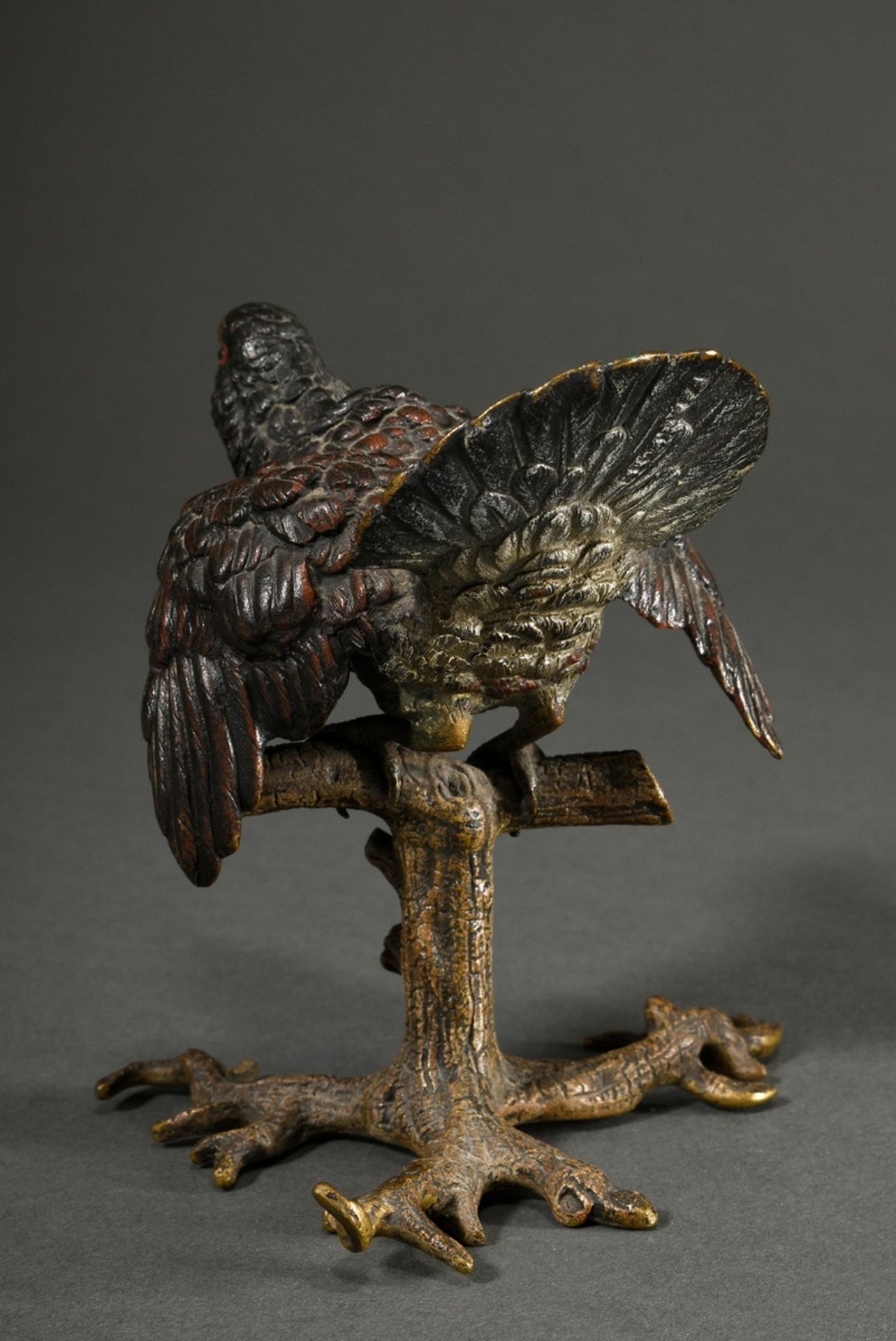 Viennese bronze "capercaillie on branch", approx. 1900, naturalistically painted, marked at the bot - Image 2 of 6
