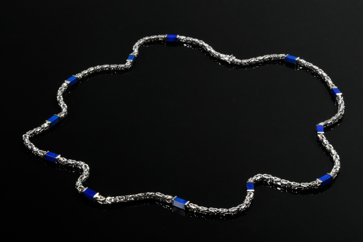 White gold 750 king necklace with angular lapis lazuli elements, 77.3g, l. 81cm