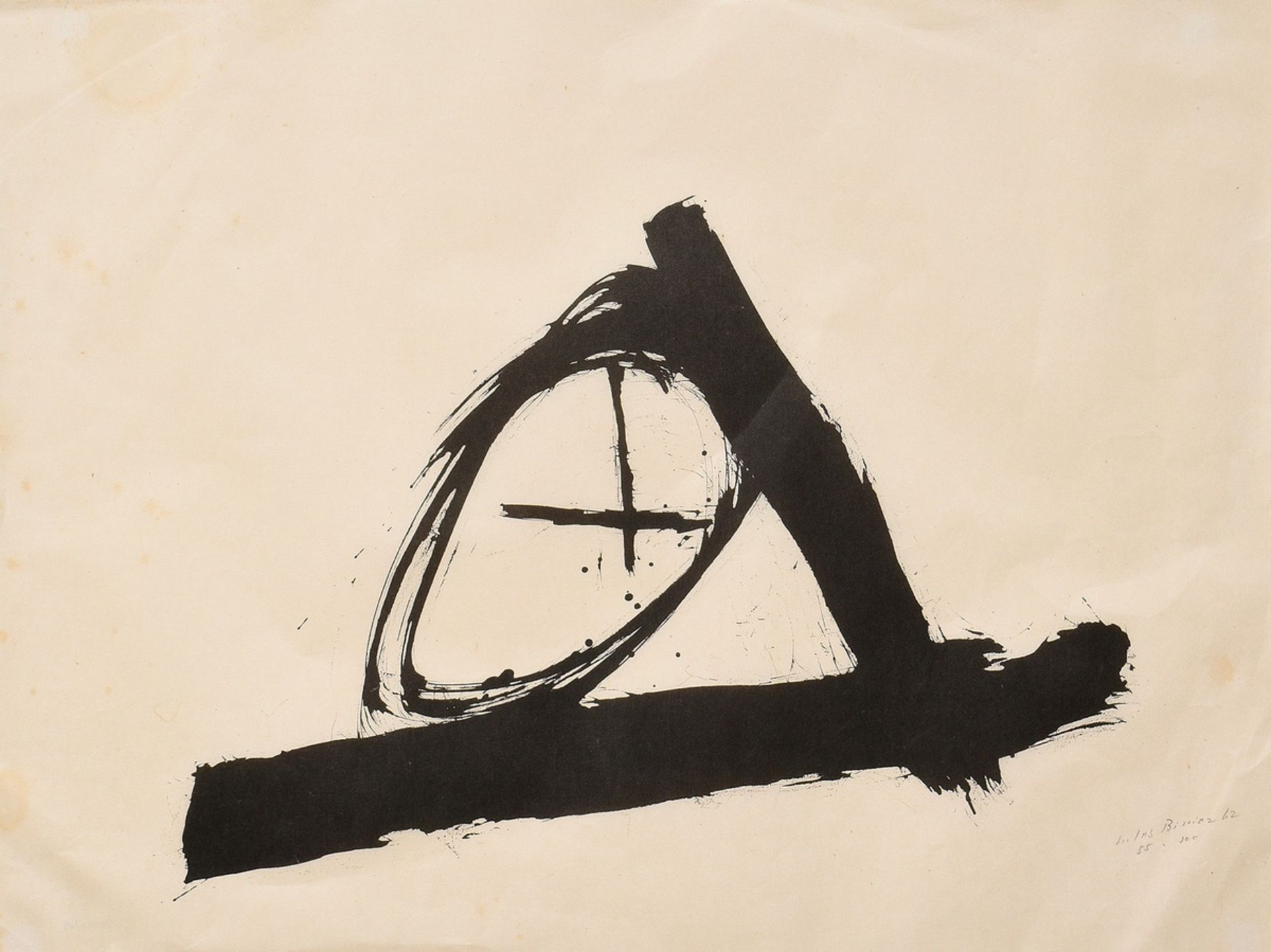 Bissier, Julius (1893-1965) "Composition with cross and circle" 1962, lithograph, 55/300, sign./dat