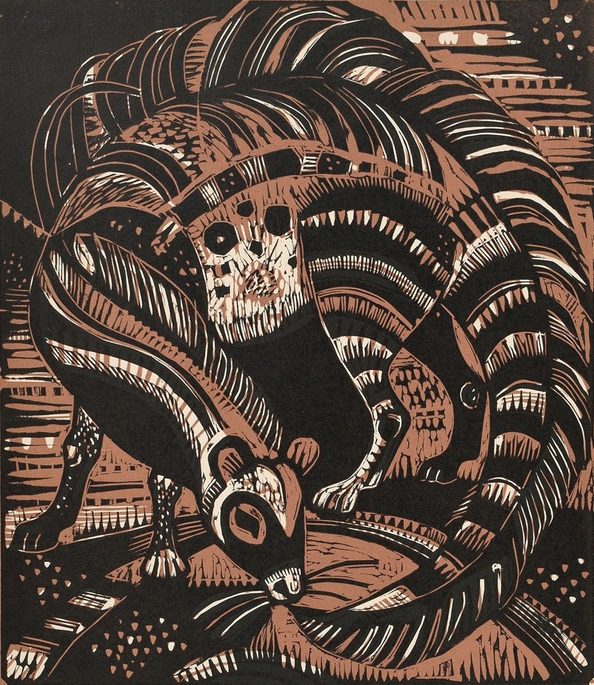 Gosen, Markus von (1913-2004) 'Mythical creature (?)', colour woodcut, mounted on paper, sign. b.r.