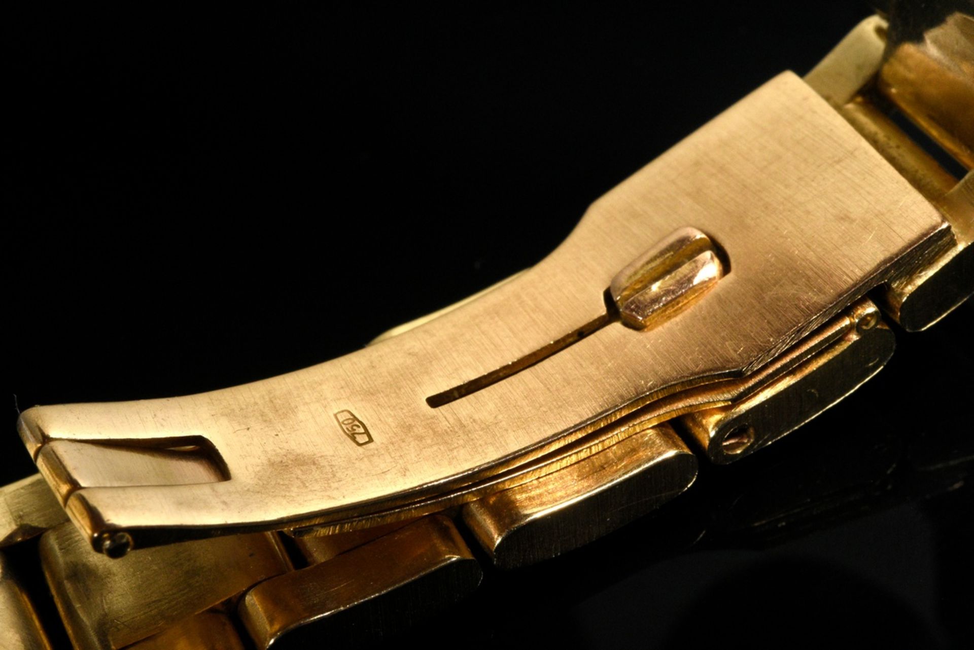 Yellow gold 750 Geneve wristwatch, automatic, line indices and Roman numerals, large second, day of - Image 5 of 6