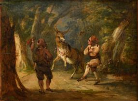 Unknown artist of the 19th c. "A Midsummer Night's Dream (Juggler with Donkey)", oil/paper on canva