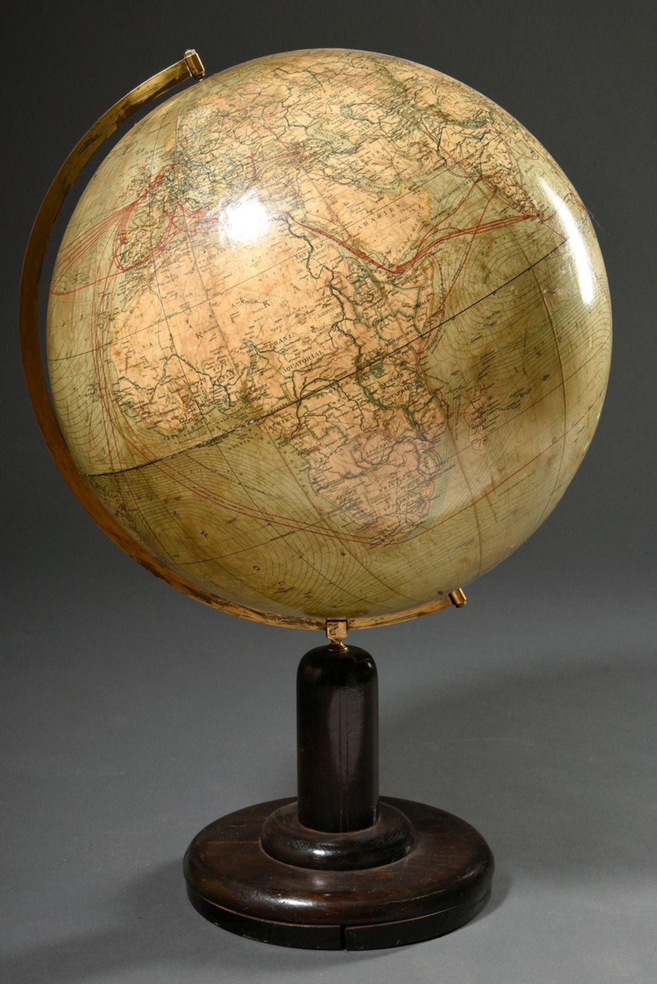 Large world traffic globe of the steamship company Norddeutscher Lloyd Bremen, made in the cartogra