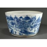 Large porcelain cachepot with surrounding blue painting decoration "Wide landscape with staffage", 