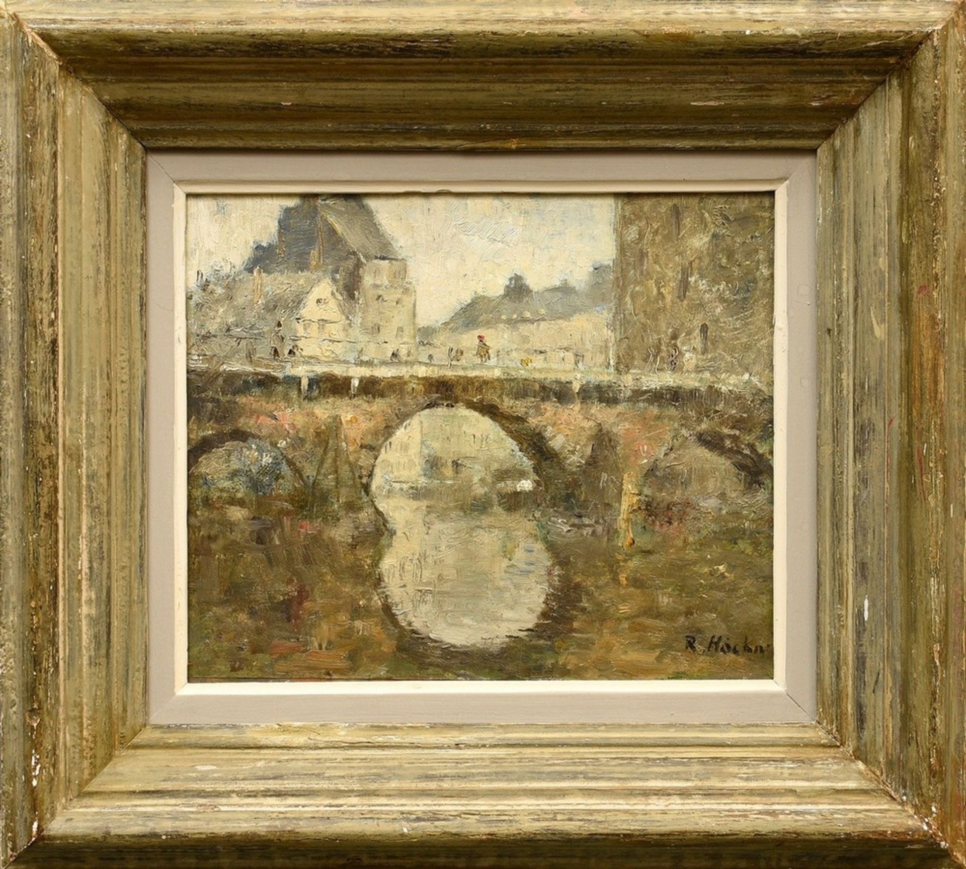 Höckner, Rudolf (1865-1942) "Zollernbrücke", Öl/Malpappe, u.r. sign., 24x29cm (m.R. 39,5x44cm) - Bild 2 aus 4