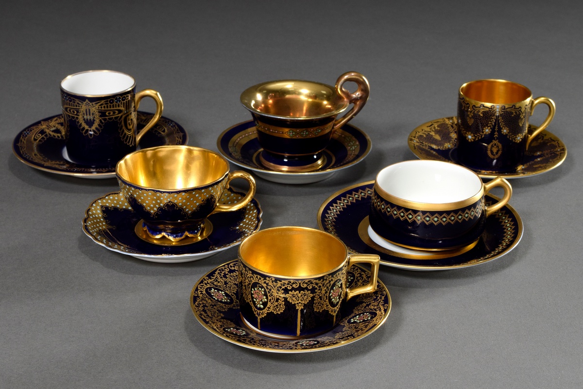 6 Various moch cups/saucers with different ornamental and floral gold decorations as well as turquo - Image 2 of 3
