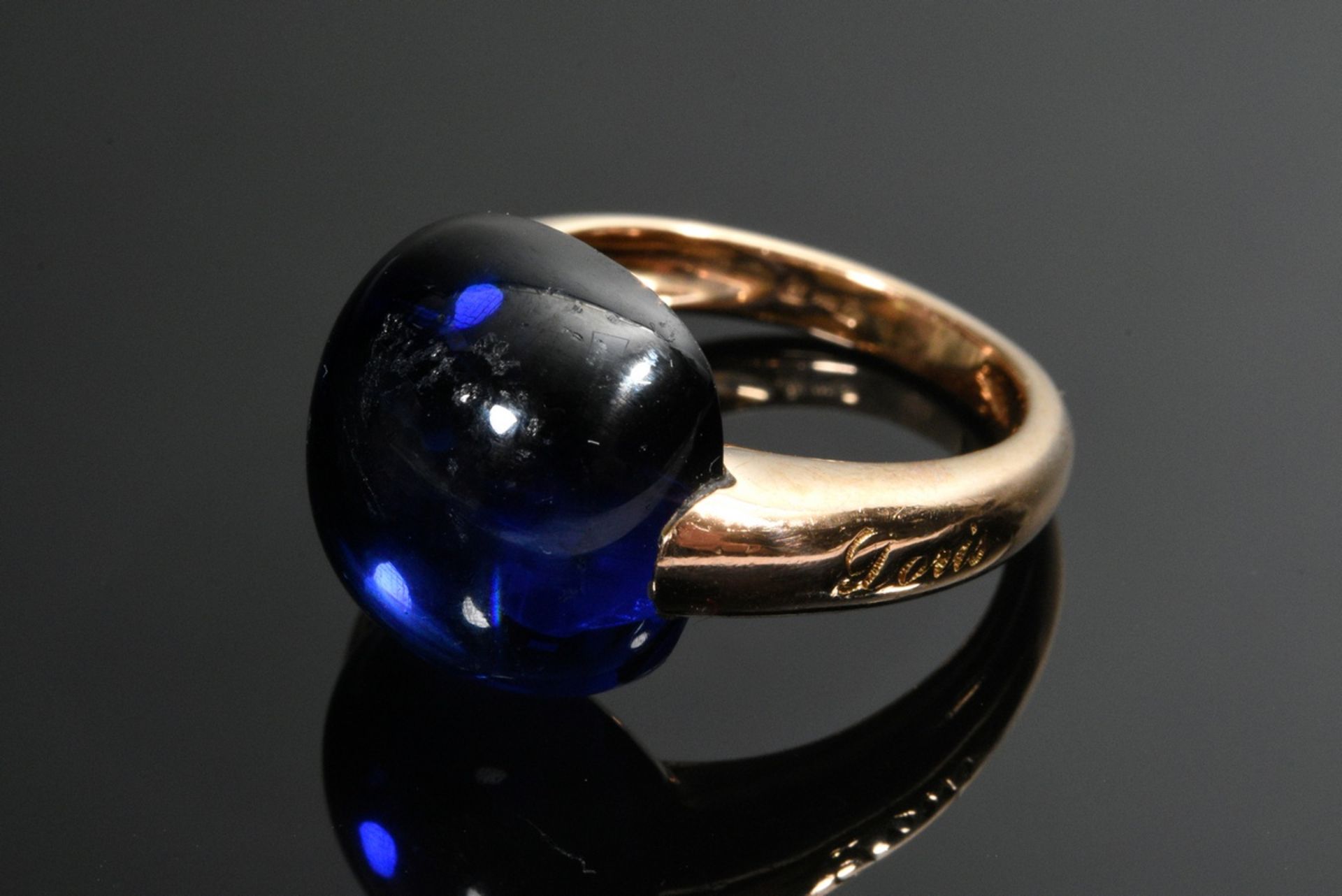 Doris Gioielli Roségold 750 Ring mit synthetischem blauem Spinell Cabochon (13,5x14mm), sign., 9,4g - Bild 2 aus 4