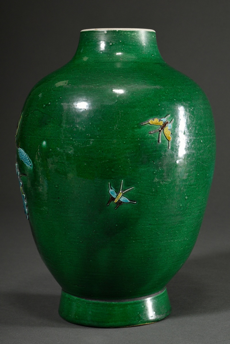 Vase "Heron between lotus" with Fahua decoration and flat relief in aubergine, turquoise and yellow - Image 3 of 5