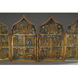 Travelling icon tetraptych: 16 main panels with 12 depictions of the great Orthodox feast days, inc
