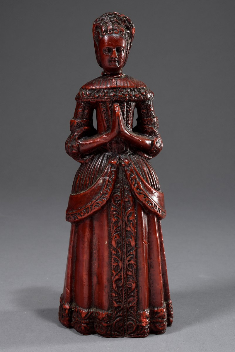 Votive figure "Pious Foundress", wax dyed red, hollow casting, South German 17th century, h. 25cm, 