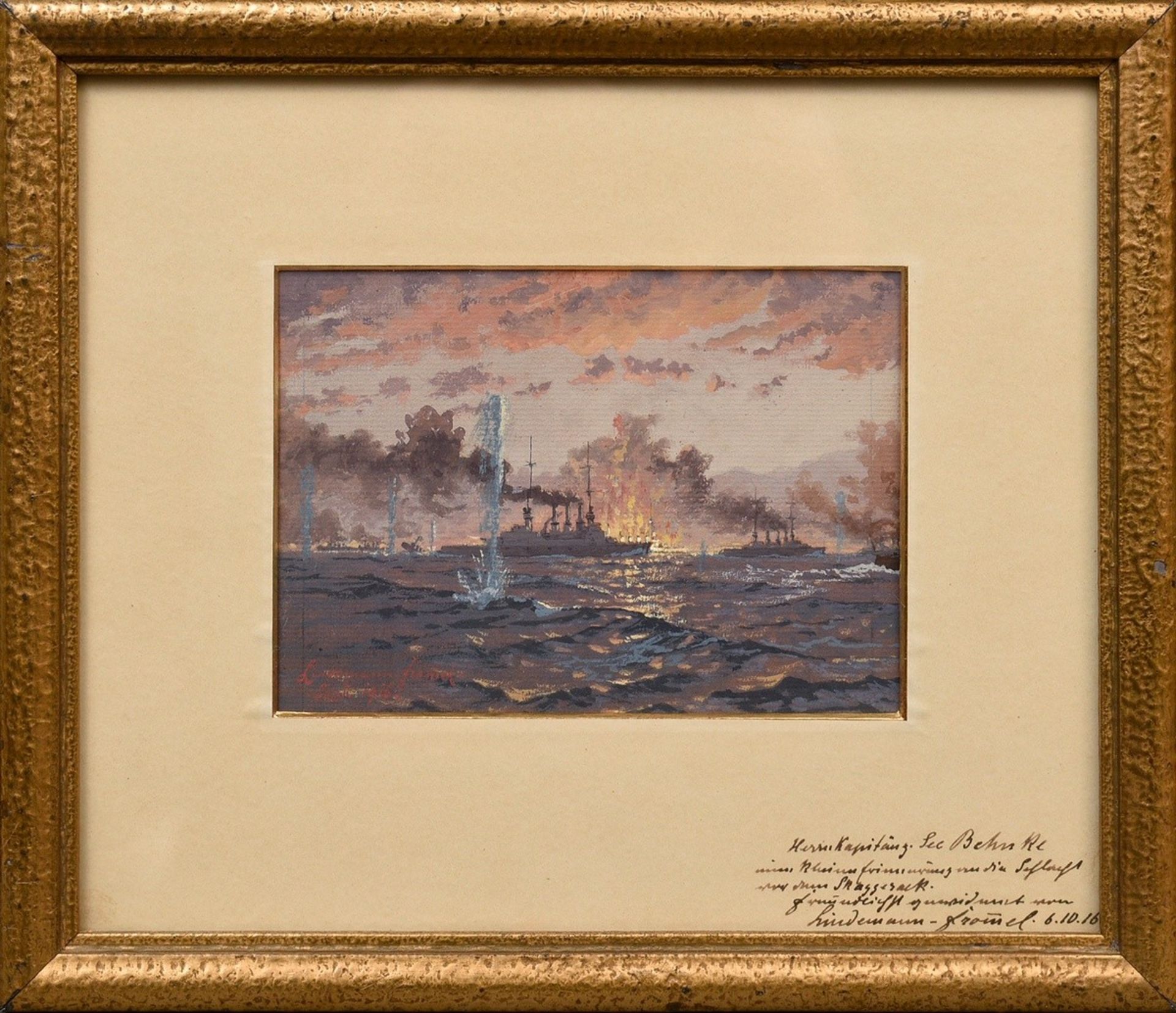 Lindemann-Fromel, Manfred Alfred (1852-1939) "Battle of the Skagerrak" 1916 (probably ship 'Schlesi - Image 2 of 5