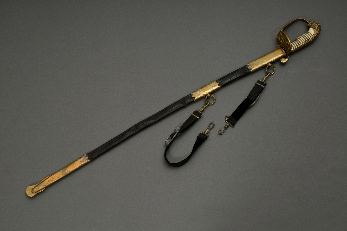 Prussian lion head sabre for the navy, bright damascus blade, maker's mark "W.K.&C." and two marks, - Image 11 of 17