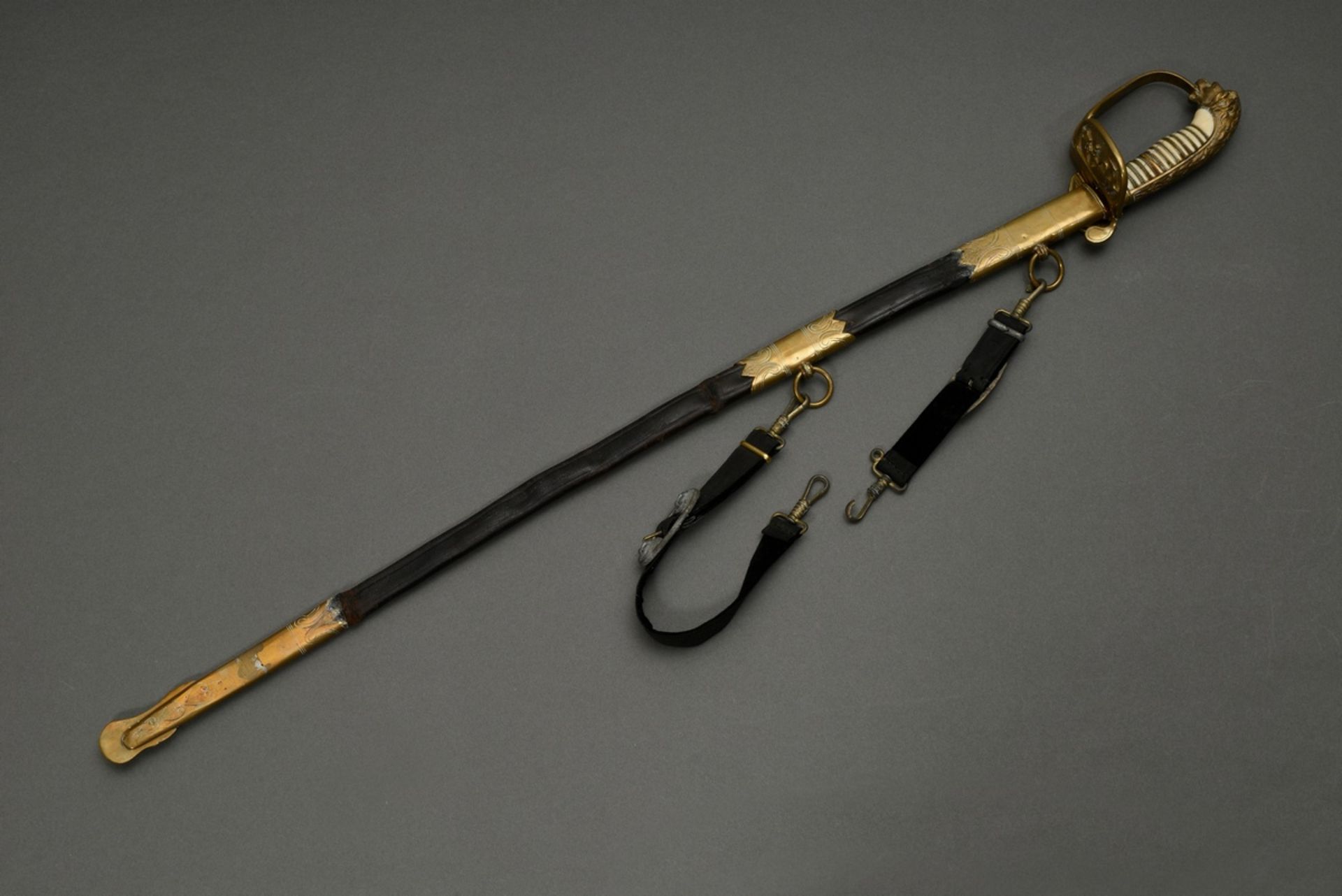 Prussian lion head sabre for the navy, bright damascus blade, maker's mark "W.K.&C." and two marks, - Image 11 of 17