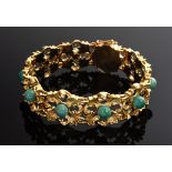 Vintage yellow gold 585 bracelet with greenish turquoise beads in ornamental settings, 48g, l. 18.5