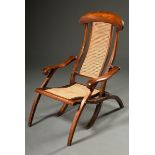 English mahogany deckchair with rattan weave in seat and backrest, folding, late 19th century, h. 3