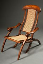 English mahogany deckchair with rattan weave in seat and backrest, folding, late 19th century, h. 3