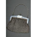 Evening bag with braided silver wire and light blue guilloché enamel handle with gold garlands, ind