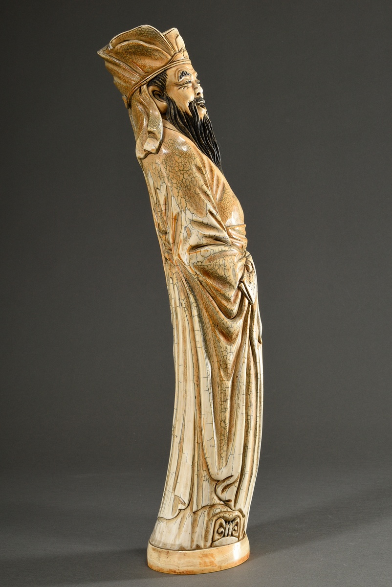 Große Elfenbein Figur "Stehender Gelehrter mit Schriftstück in den Händen", fein ausgearbeitete Fig - Bild 4 aus 10