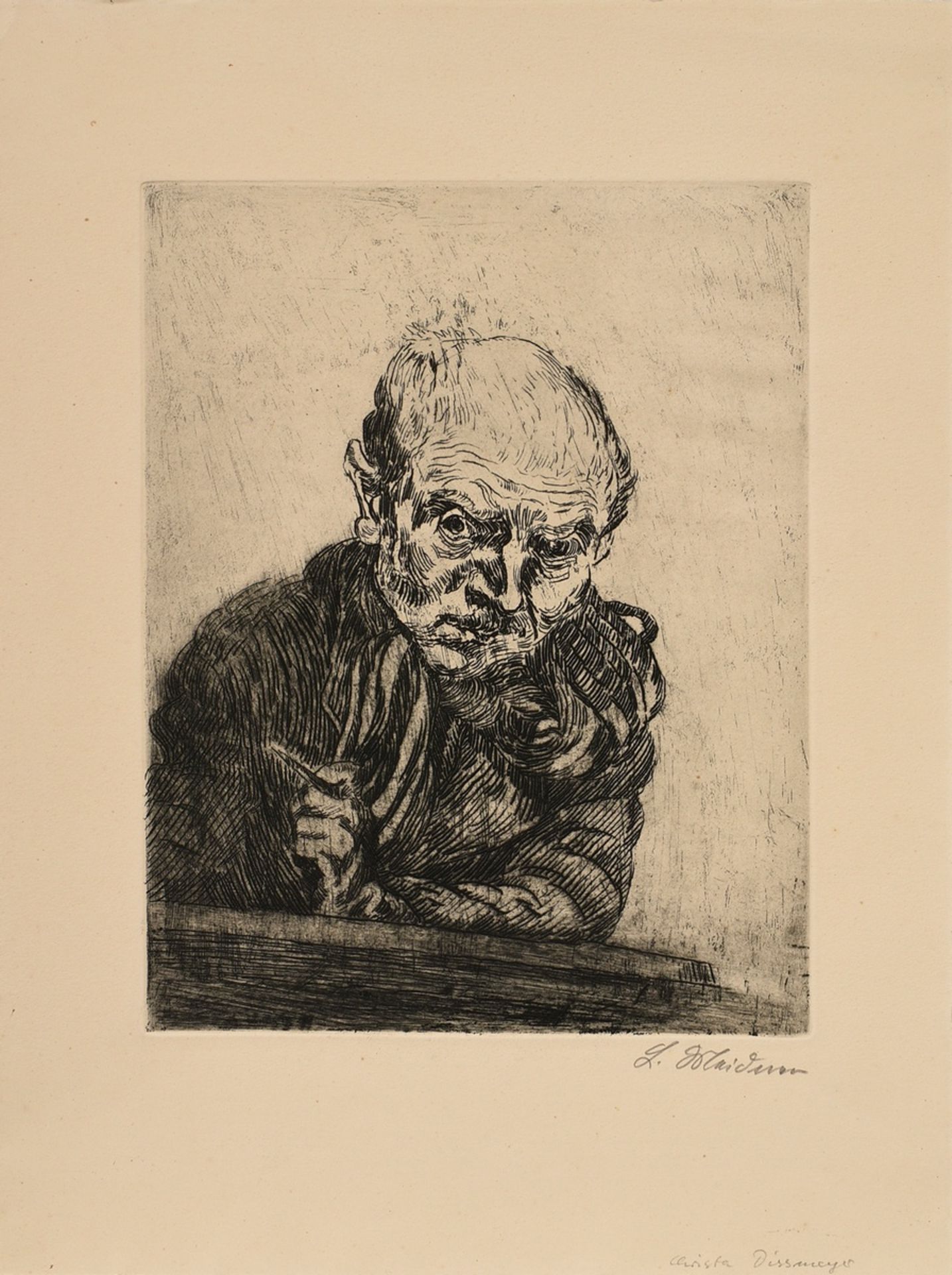 Meidner, Ludwig (1884-1966) "Selbstbildnis mit Radiernadel" 1923, u. sign., Griffelkunst, PM 26,5x2 - Bild 2 aus 3
