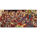 Utagawa Yoshitora (c.1830-c.1880) "New Year's Festival", colour woodblock prints, triptych, sign. Y