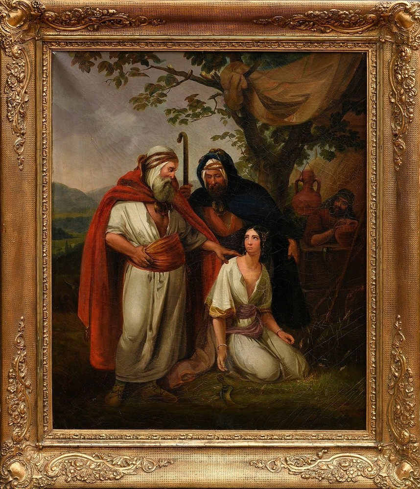 Schopin, Henri Frédéric (1804-1880) "Boas trifft Ruth beim Ährensammeln", oil/canvas, original magn - Image 2 of 6