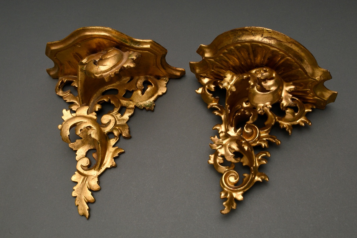 4 Various gilded wall consoles, Florence approx. 1900/1920, carved wood, h. 22-29cm, 1x rest. - Image 6 of 9
