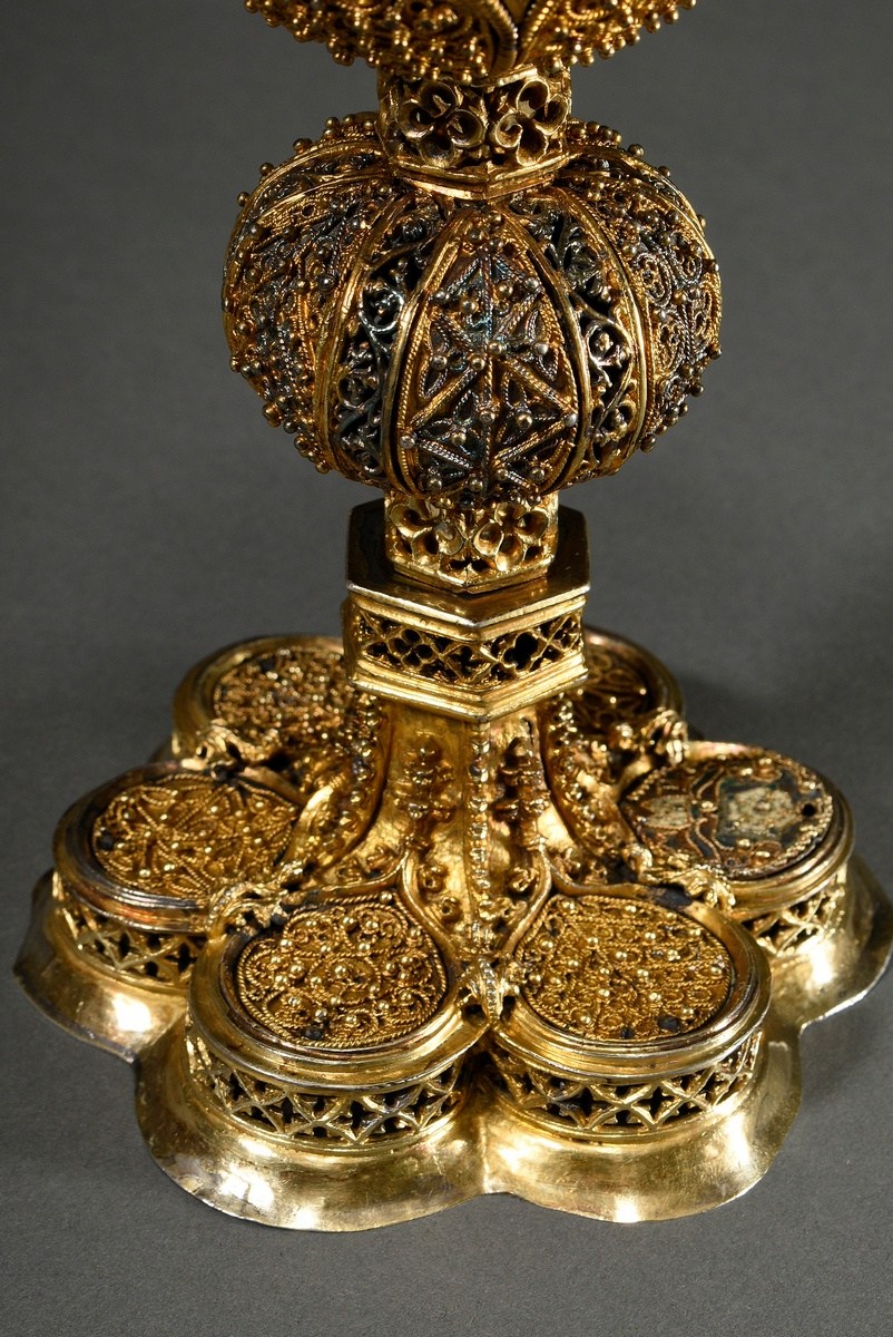 A communion chalice on a six-passed foot with 5 different filigree tondi and micromosaic cartouche  - Image 2 of 4