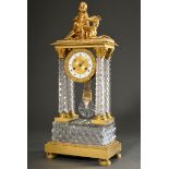 Crystal pendulum clock with fire-gilt bronze capitals and crown "Girl with greyhound", enamelled di