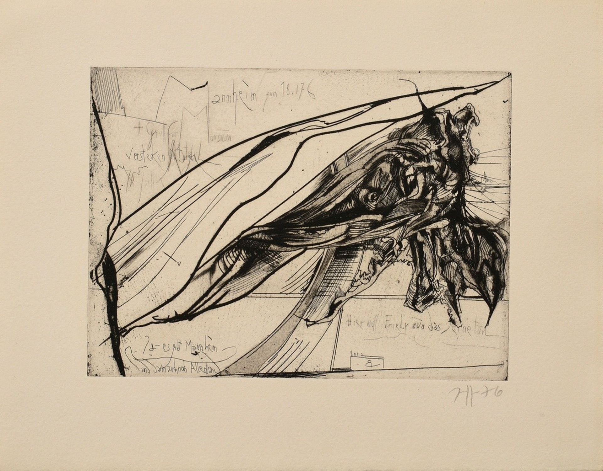 Janssen, Horst (1929-1995) ‘Mannheim zum 18.1.76 (verwelkte Iris)’ 1976, etching, proof, sign./dat. - Image 2 of 3