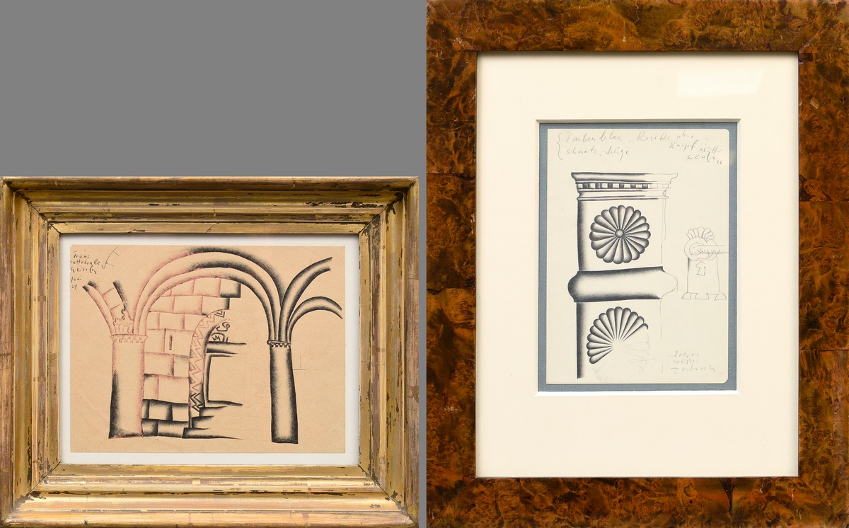 2 Leissler, Arnold (1939-2014) "Trani Cathedrale" 1969 und "Rosette ohne Kopf" 1965, Bleistift/Bunt