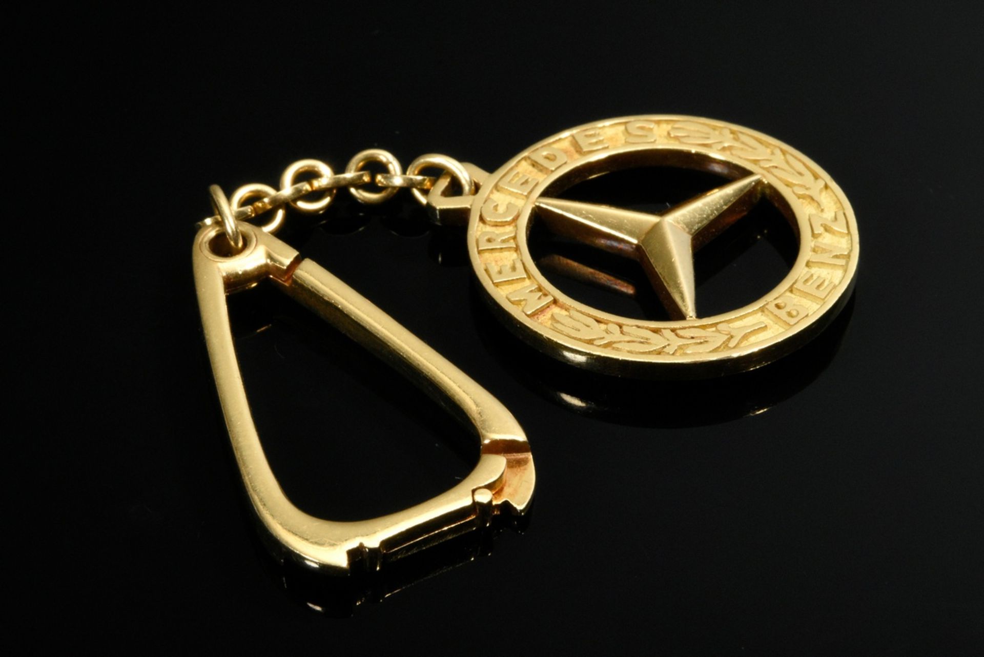 Gelbgold 750 Vintage "Mercedes Benz" Schlüsselanhänger mit Karabinerhaken, 23g, L. 9,3cm - Bild 2 aus 2