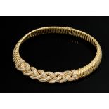Wide braided yellow gold 750 necklace with central strands of diamonds (total approx. 3ct/VSI-SI/W)