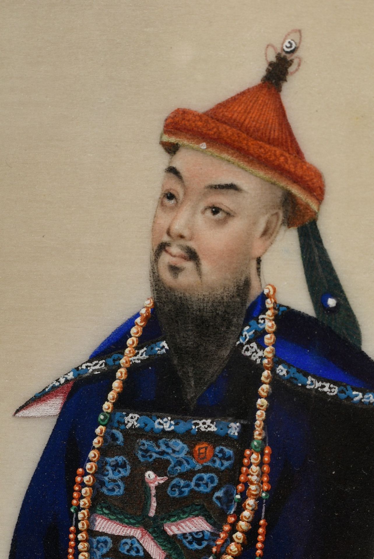 Paar feine Tsuso Malereien "Mandarin und chinesische Dame", Gouache auf Markpapier, Kanton um 1830/ - Bild 5 aus 7