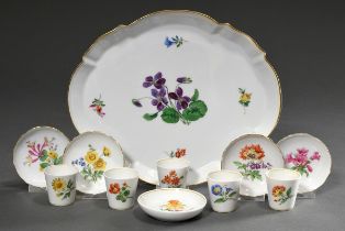 11 Diverse Teile Meissen "Deutsche Blume" mit Goldstaffage und gelbem Rand (Kriegsbemalung), 1924-1