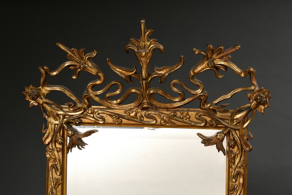 Art Nouveau console mirror with plastic floral frame "Thistles and water lilies", wood and stucco g - Image 3 of 6