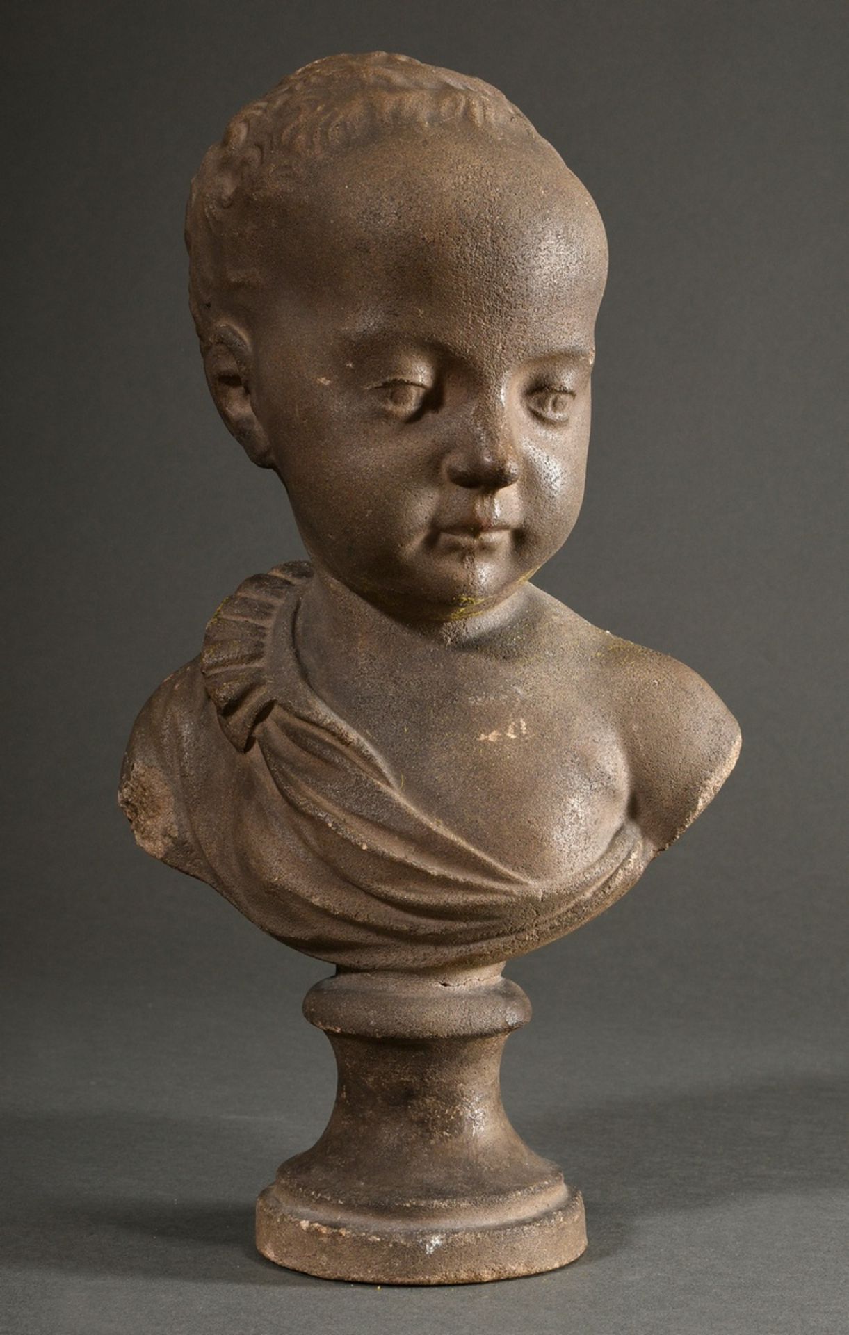 Sandstone bust on round base "King Henry IV of France as a boy" after Germain Pilon (c. 1525-1590),