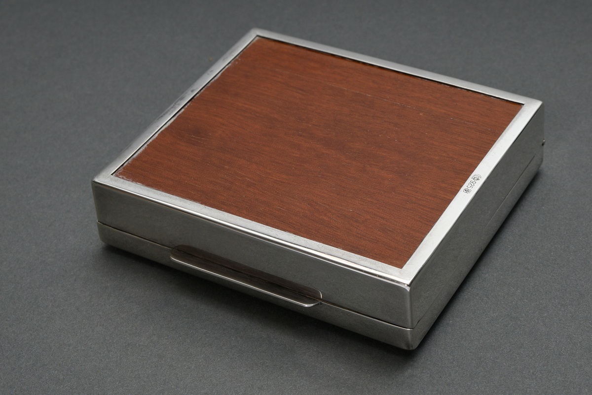 Rectangular cigarette box in simple design, Mark: Kurz Gottlieb, silver 925 with wooden interior, 1 - Image 2 of 4