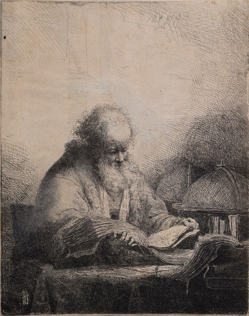 Bol, Ferdinand (1616-1680) "The Philosopher" 1642, etching, o. i.d. plate sign./dat., verso inscr./