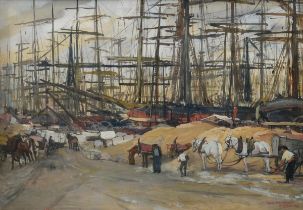 Wenzel, M. (Anf. 20. Jh.) „Hafen von Marseille“ 1917, Aquarell/ Gouache/Kohle/Papier, u.r. sign./da