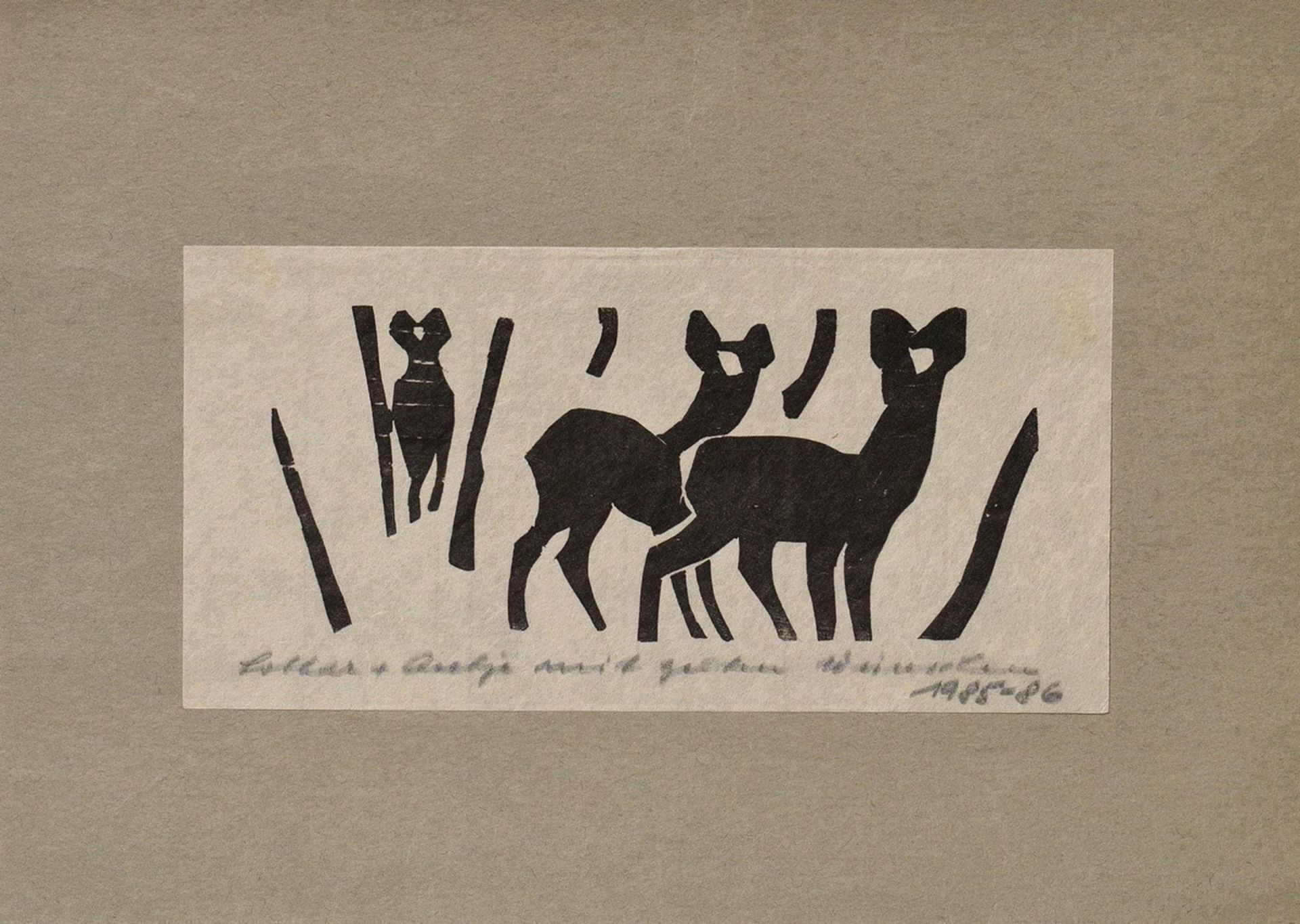 2 Theuerjahr, Heinz (1913-1991) "Rehe im Wald" und "2 Flamingos" 1978/um 1958, Holzschnitte, je u.  - Bild 4 aus 6